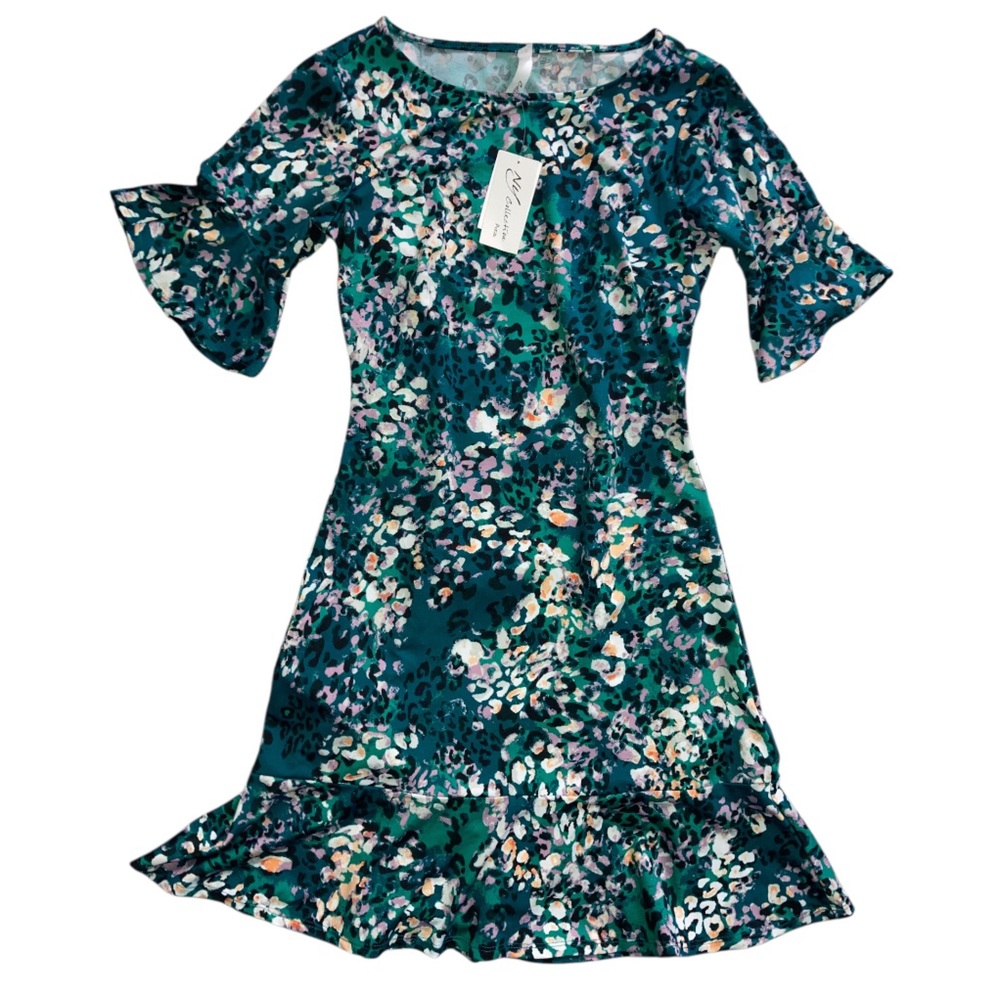 Leapord Dress in Green and Blue